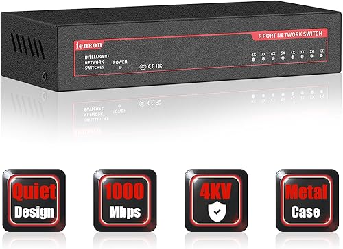 Miniatura 10 de ienRon Conmutador Gigabit Ethernet de 10 puertos-8 puertos Gigabit+puertos de enlace ascendente de 2 gigabit, conmutador de red no administrado,