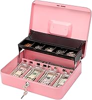 Vista 10 de Jssmst Caja de Efectivo con Bandeja de Dinero y Cerradura - Caja de Efectivo Roja con Cerradura de Llave, Caja de Dinero Segura Grande, Cajón