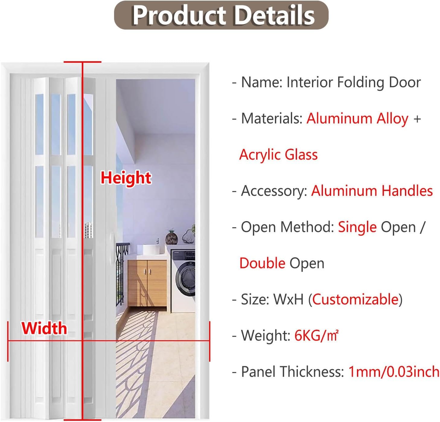 Commercial White Accordion Closet Door - Folding Room Divider for Home & Office - Available Sizes: 21-79 Inch - Durable Interior Door for Doorway & Closet (6.37x80in)