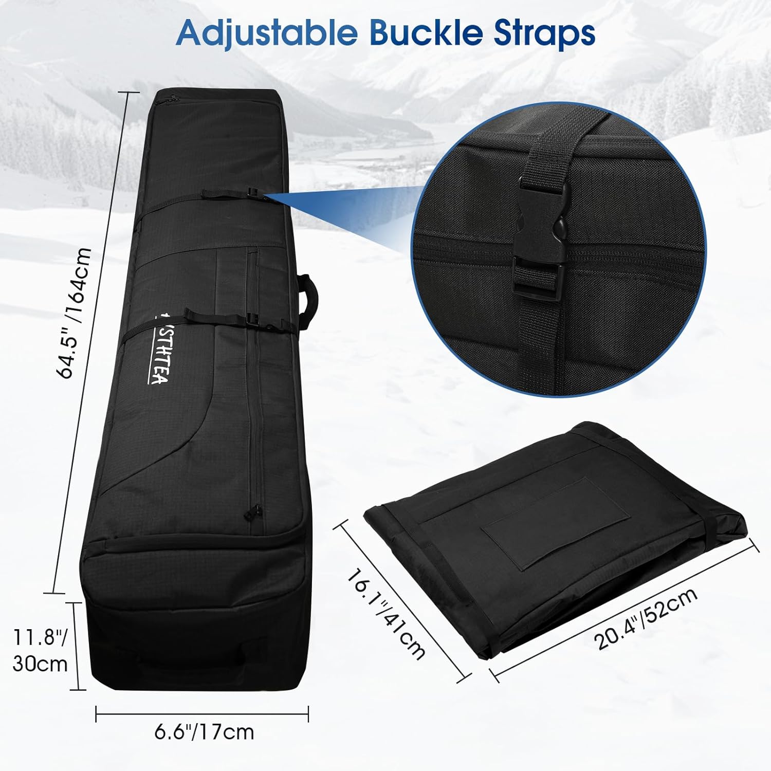 Snowboard Bag for Air Travel, 100% Waterproof Padded Snowboard Ski Bag Fit Board, Boots, Clothes, Helmet and Gear (164cm)