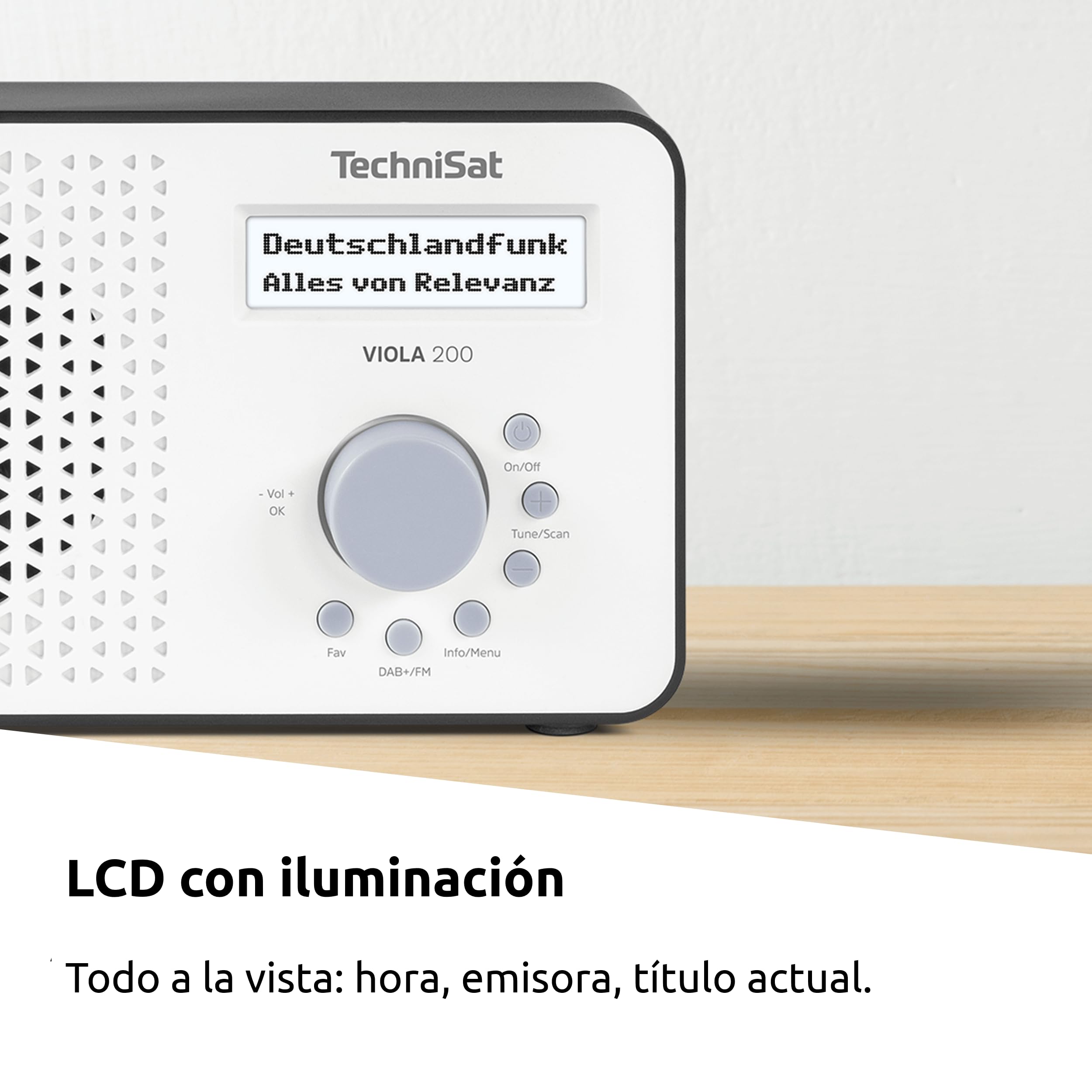 TechniSat Viola 200 - Radio portátil Dab+/FM (con Pantalla LCD, Antena telescópica, Memoria de Favoritos, Salida para Auriculares, Funcionamiento con Red y Pilas, Altavoz Mono, RDS, PLL) Blanco/Negro