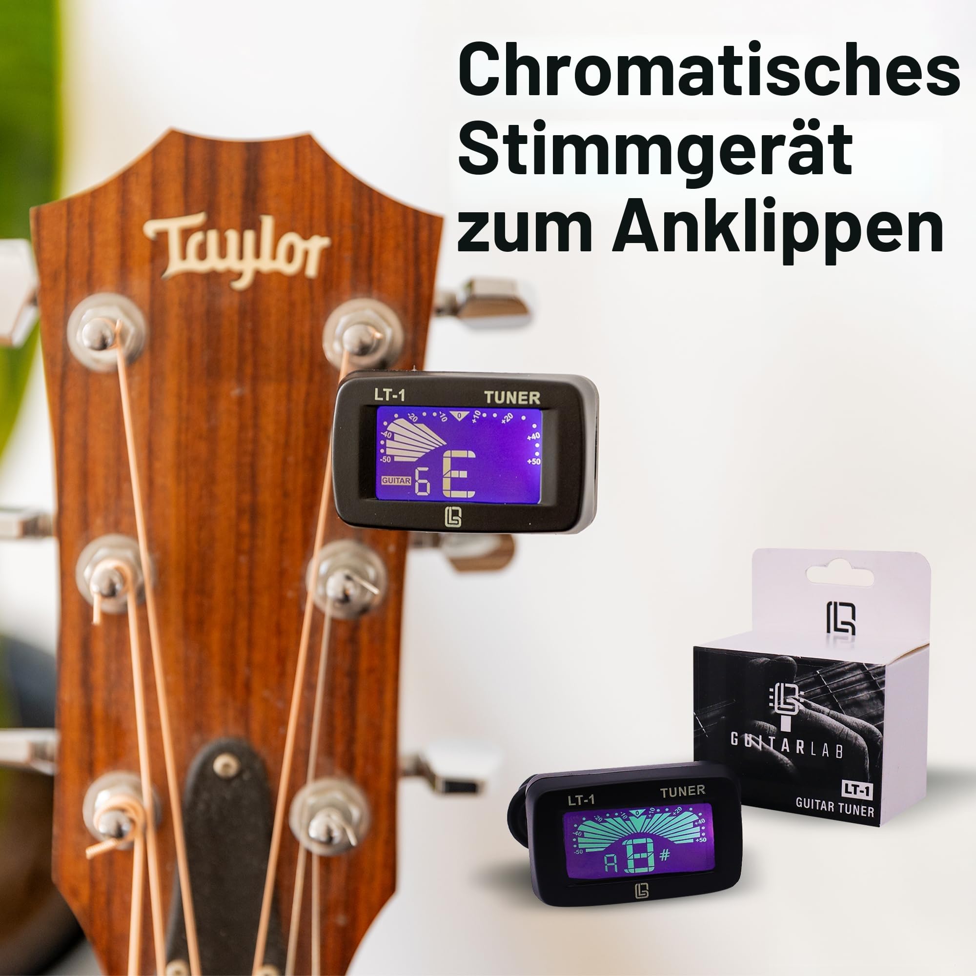Guitar Lab Gitarrenzubehör-Set – Hochwertige Metallbox mit Gitarrengurt, Kapodaster, Clip-On E-Gitarren-Stimmgerät und Plektren, Akustik, Bass,