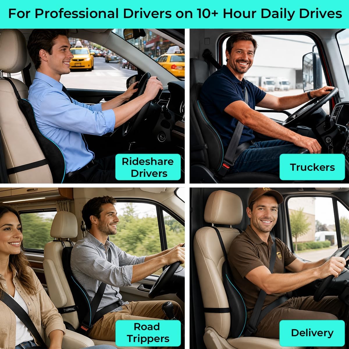 Lumbar Support Pillow for Car: Keeps Back Aligned on Long Drives | Anti-Collapse Support for Lower Back 8+ Hours Without Slouching - Back Pain Relief for Truckers/Long Drivers
