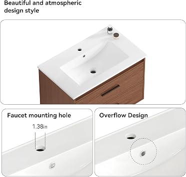 30 Floating Bathroom Vanity with Sink & Soft Close 2 Drawers - Wall Mounted Storage Cabinet for Bathroom, Easy Installation, Reddish Brown