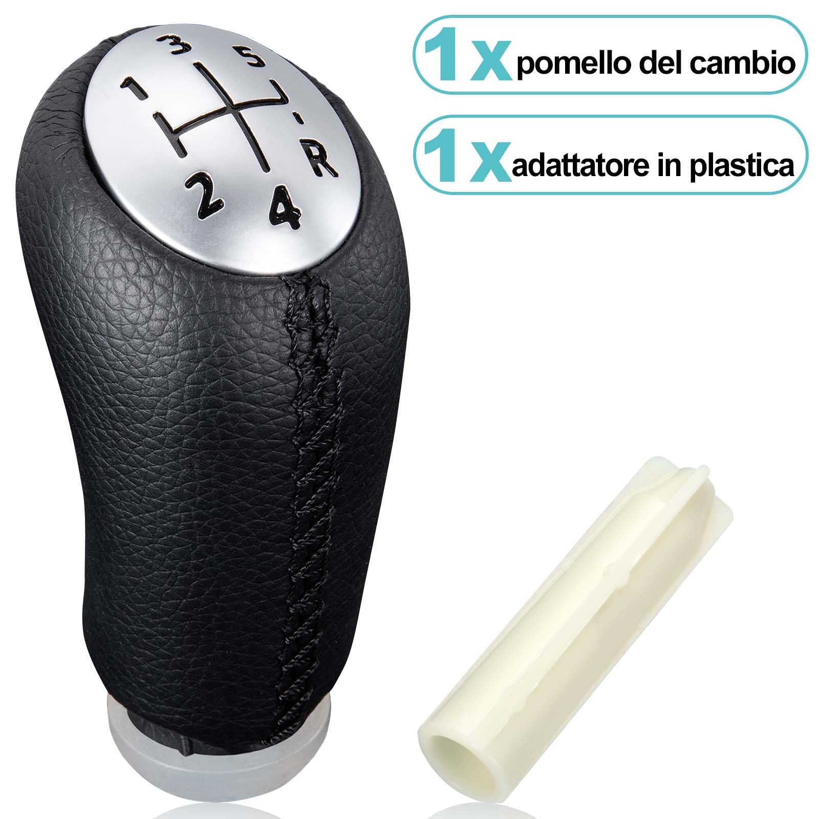 Spurtar Manuale 5 Marce Leva Pomello Cambio in Pelle per Renault Clio 3 III 2005-09, Clio 4 2012-19, Megane 2 Laguna 2003-09, Modus 2005-2010, Twingo 2, Dacia Duster Nero con Adattatore