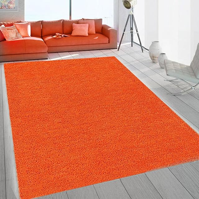 SASONS® Extra Large Shaggy Rug 5cm Thick Soft Pile Modern Fluffy Rugs for Living Room Bedroom Floor Carpet Mat Non Shedding Warm Colours Small Large X-Large Area Rugs (Orange, 120 x 170cm)
