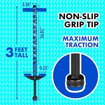 Flybar Jolt Pogo Stick for Kids, Perfect for Beginners w/ Foam-Covered Metal Frame, Handles & Padding, Non-Slip Foot Pads, Wide Tip, Outdoor Active Play Toy for Boys & Girls, Ages 6+, Blue Camo