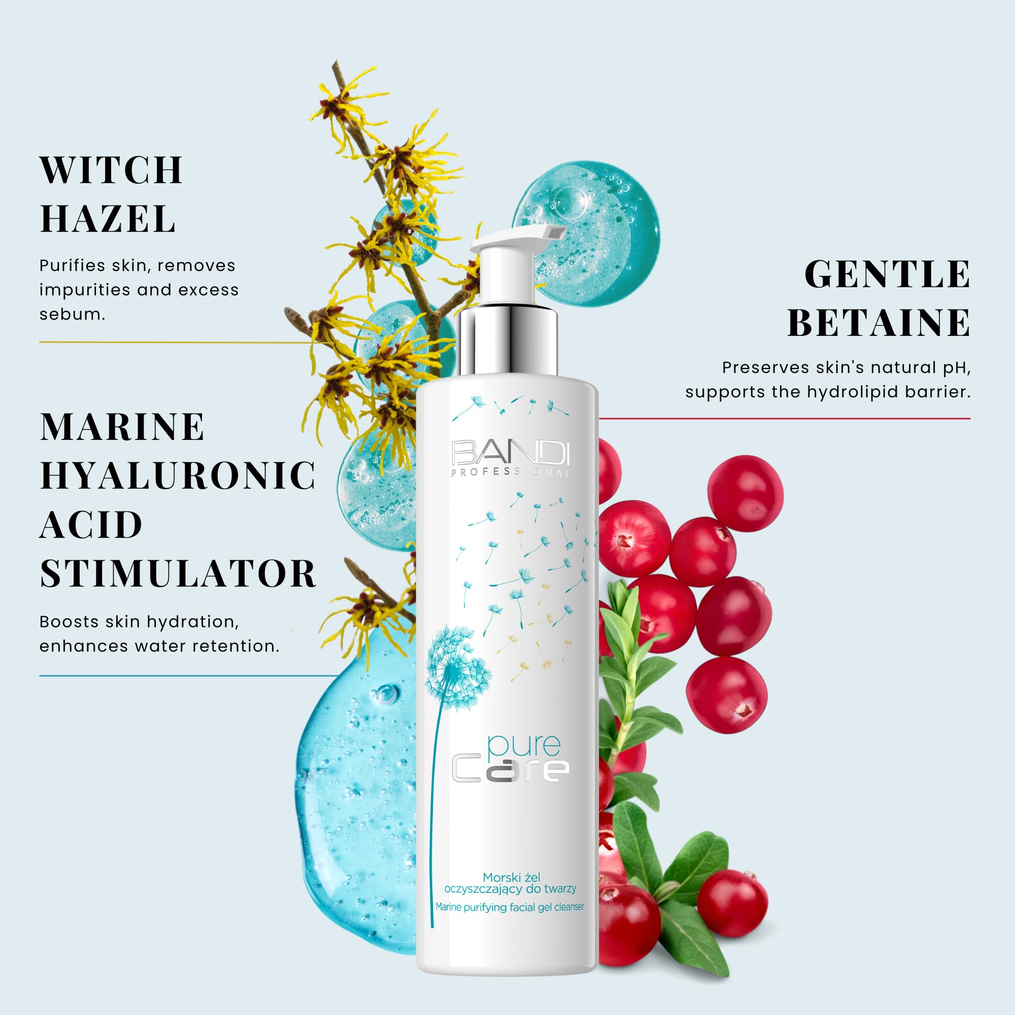 Bandi Marine Hyaluronic Acid Stimulator Witch Hazel Gentle Cleanser Hydrating Makeup Remover for All Skin Types Purifying Face Wash for Clear Radiant Skin - Image 4