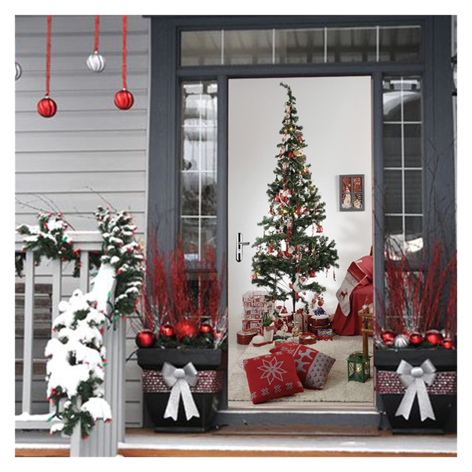 Adesivo Murale Per Porta 3D - Pupazzo Di Neve Di Natale 95x215 Cm - Adesivo Impermeabile Per Soggiorno, Camera, Ufficio - Decorazione Natalizia
