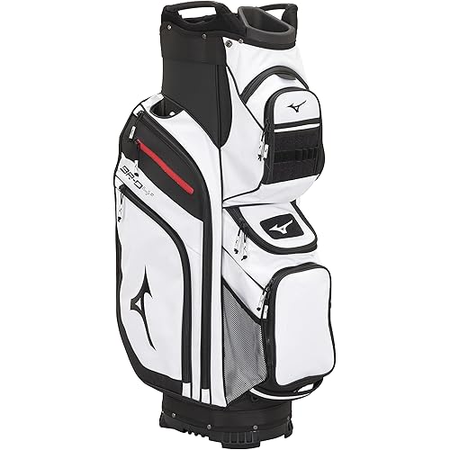 Mizuno BR-D4C Golf Cart Bag | 14 Way Top Cuff | Full Length Dividers | Single Shoulder Strap | Extra Large Insulated Cooler | Rainhood