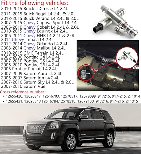 Miniatura 3 de Accionador de posición del árbol de levas de admisión y escape Kit de válvula solenoide para Chevy GMC Equinox Malibu Cobalt HHR Terrain Buick