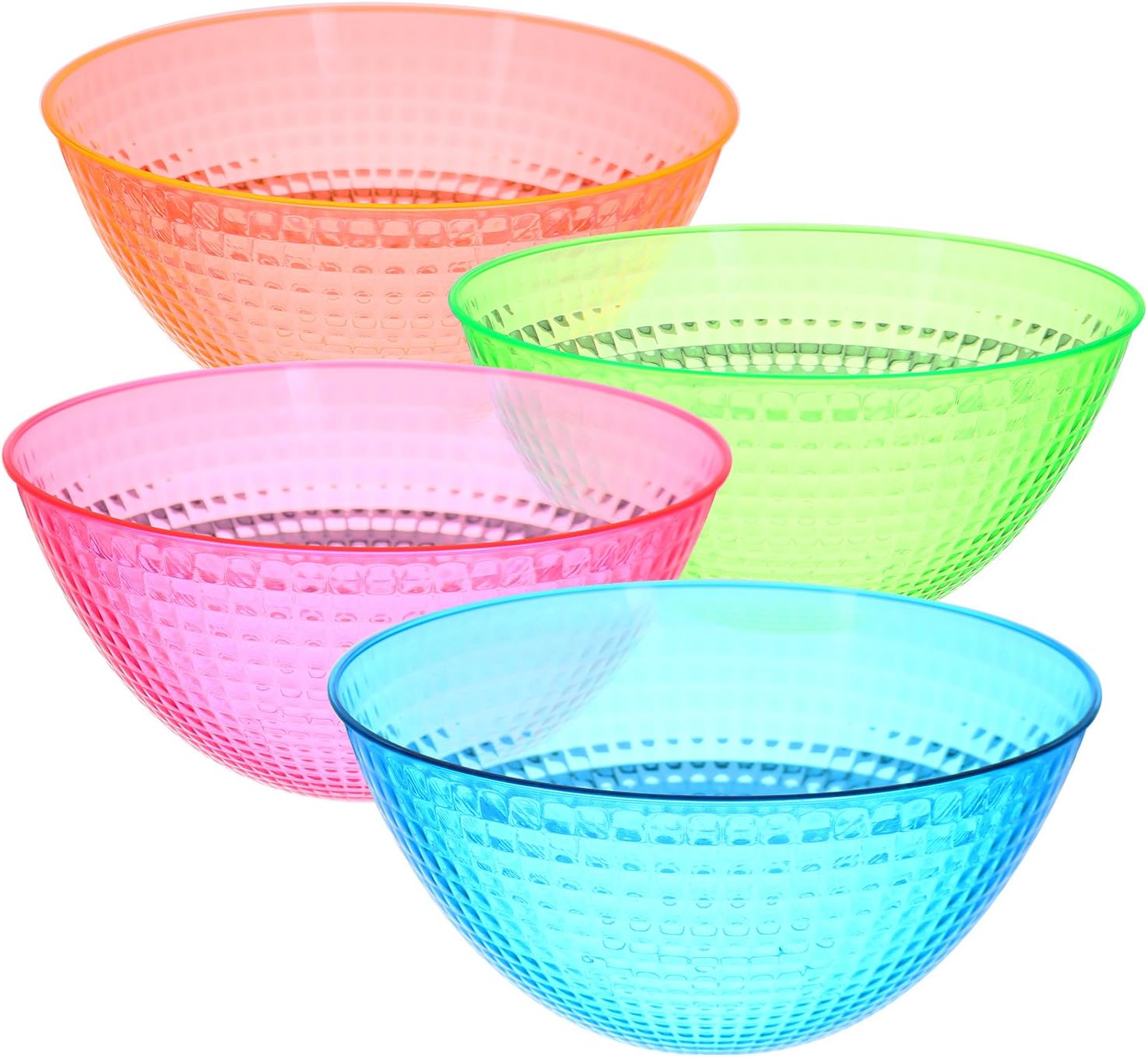 Set of 4 – Round Plastic Serving Bowls – Party Snack or Salad bowl,80-Ounce, Great For Party's Neon colors
