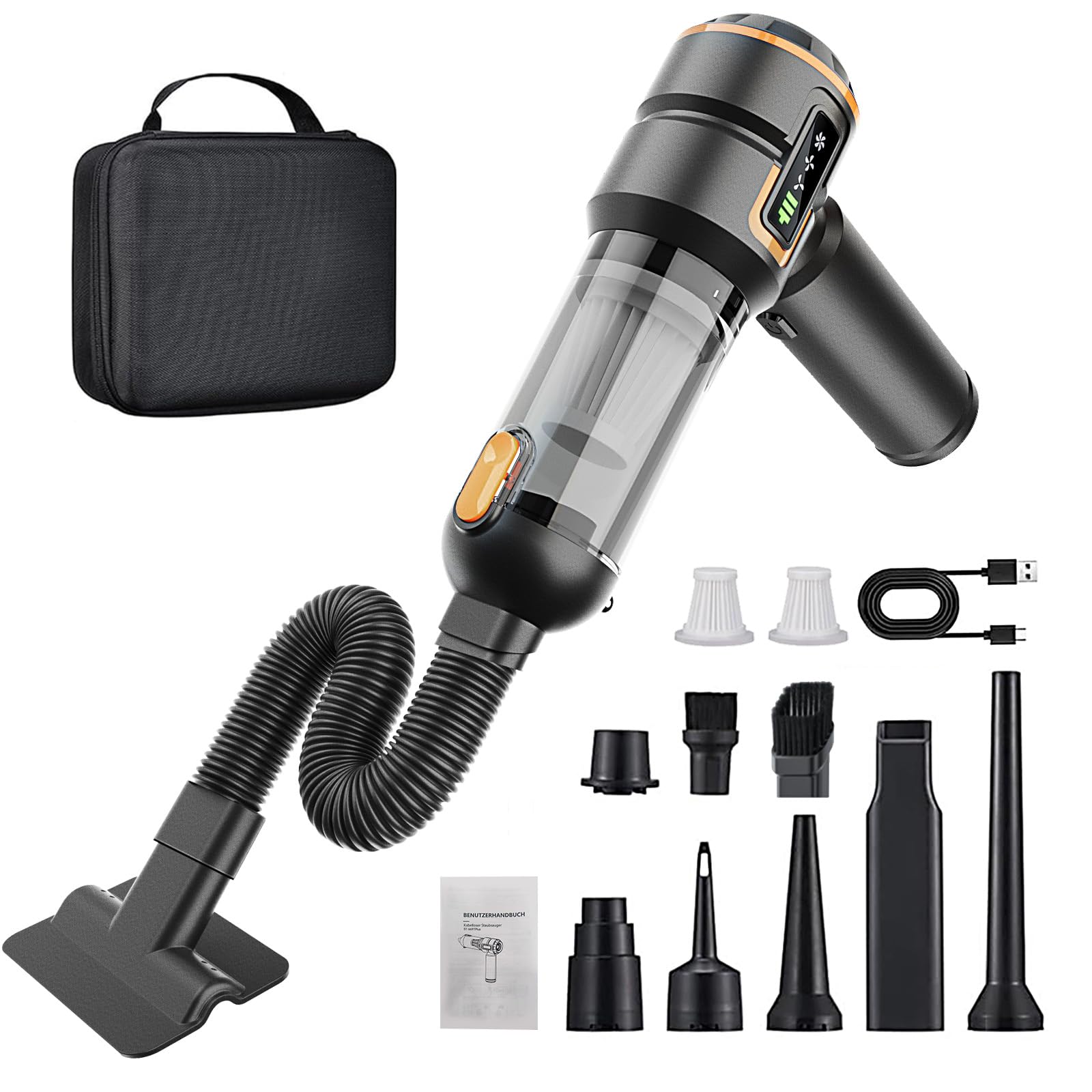 Handstaubsauger Akku Kabellos - 23000pa Auto Staubsauger Stark,Mini Staubsauger Für Auto,Pc,Haus,KüChe,Ritzen Und Ecken,Handsauger Akku Stark Saugend,Kann Als Luftpumpe u. Staubgebläse Dienen,6000mAh