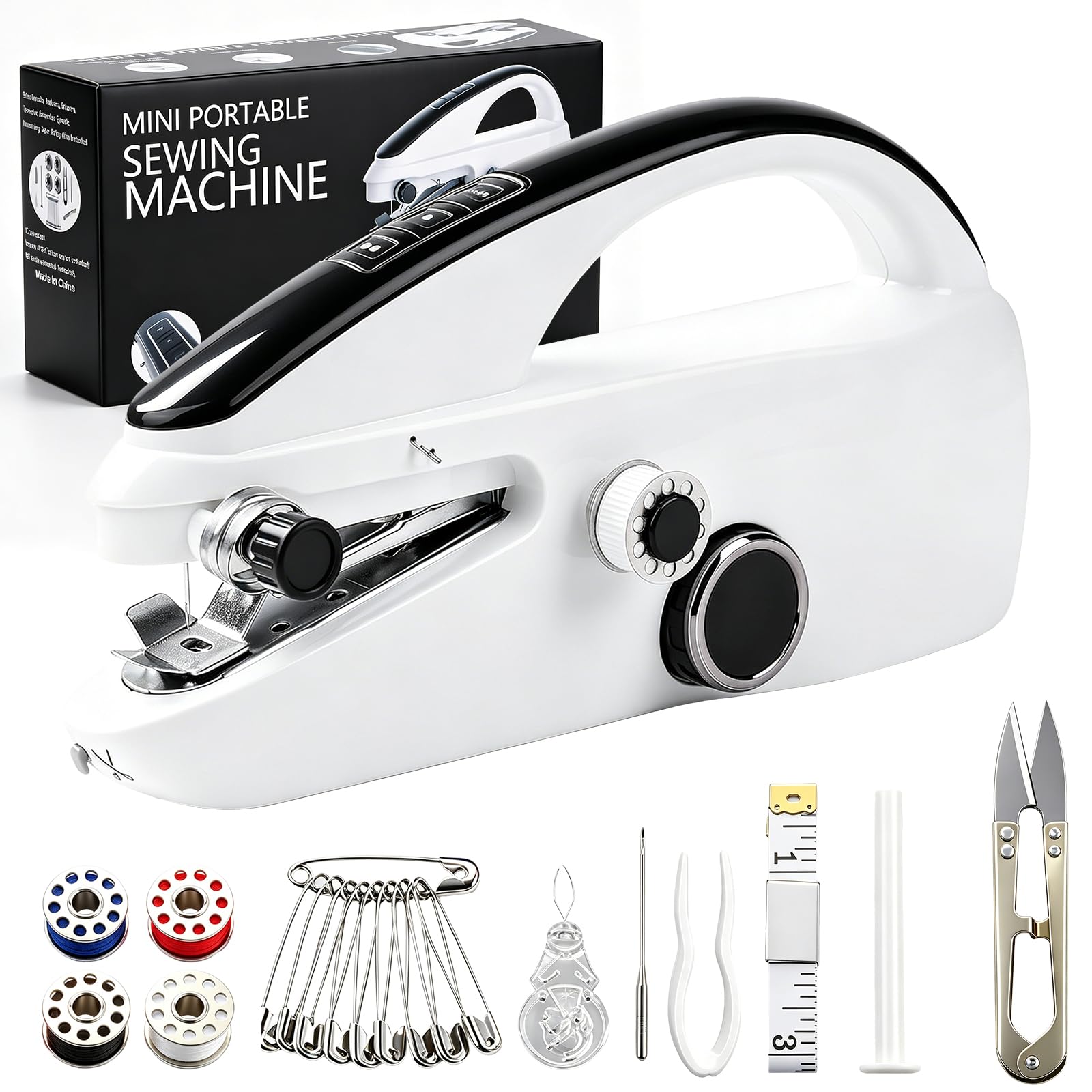 Macchina da cucire manuale, mini macchina da cucire portatile, macchina da cucire elettrica a mano con accessori da cucire, macchina da cucire per principianti, cucito veloce, applicabile su vestiti