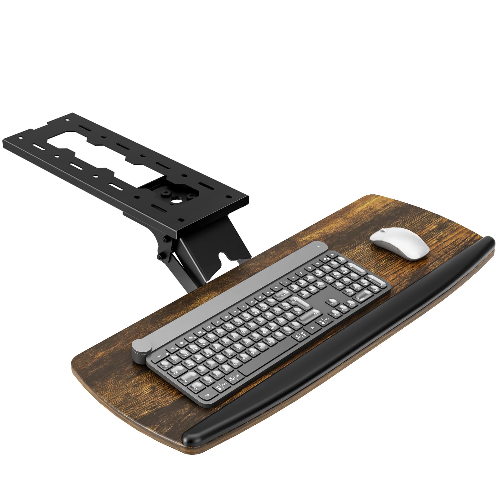 AX WABER Keyboard Tray Under Desk with Storage Drawer, Height Adjustable Keyboard Tray Slide Out 360° Swivel Tilt, Ergonomic Under Desk Mount Keyboard & Mouse Holder for Gaming Home Office, Vintage