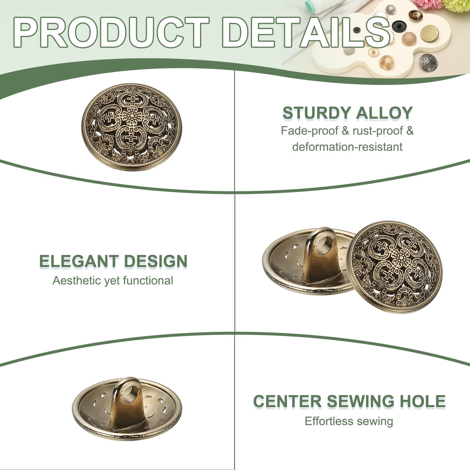YELARXI Metal Round Hollow Buttons, Retro Hollow Shank Sewing Buttons, Fitting for (Men, Women, Coat, Shirt, Suit, Trousers - Image 3