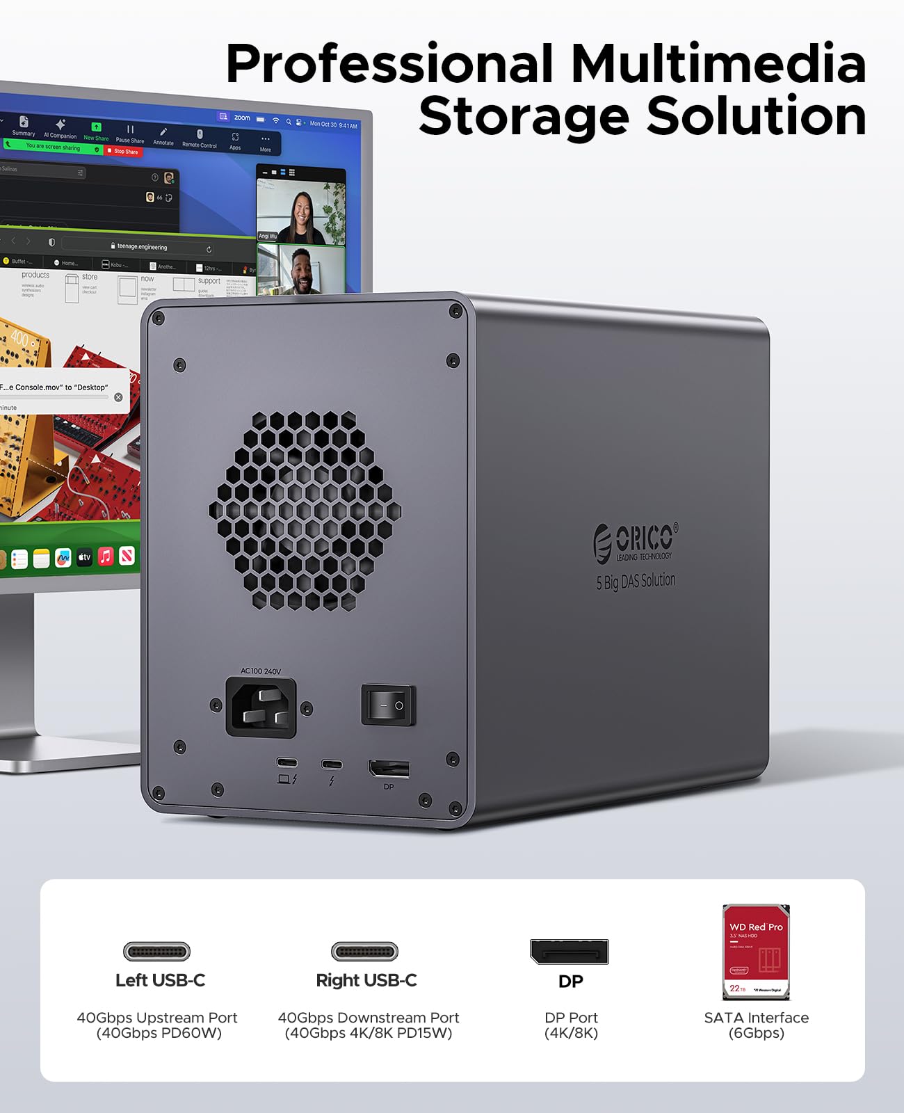 Orico Thunderbolt 3 Aluminum Esterno per Disco Rigido Sata fino a 22 Tb - Dettaglio