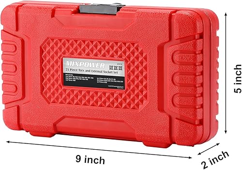 Miniatura 6 de MIXPOWER Juego de 25 puntas y dados Torx, 13 puntas de estrella (T8- T60) y 12 enchufes E-Torx (E4-E22), juego de mecánico de automóviles y