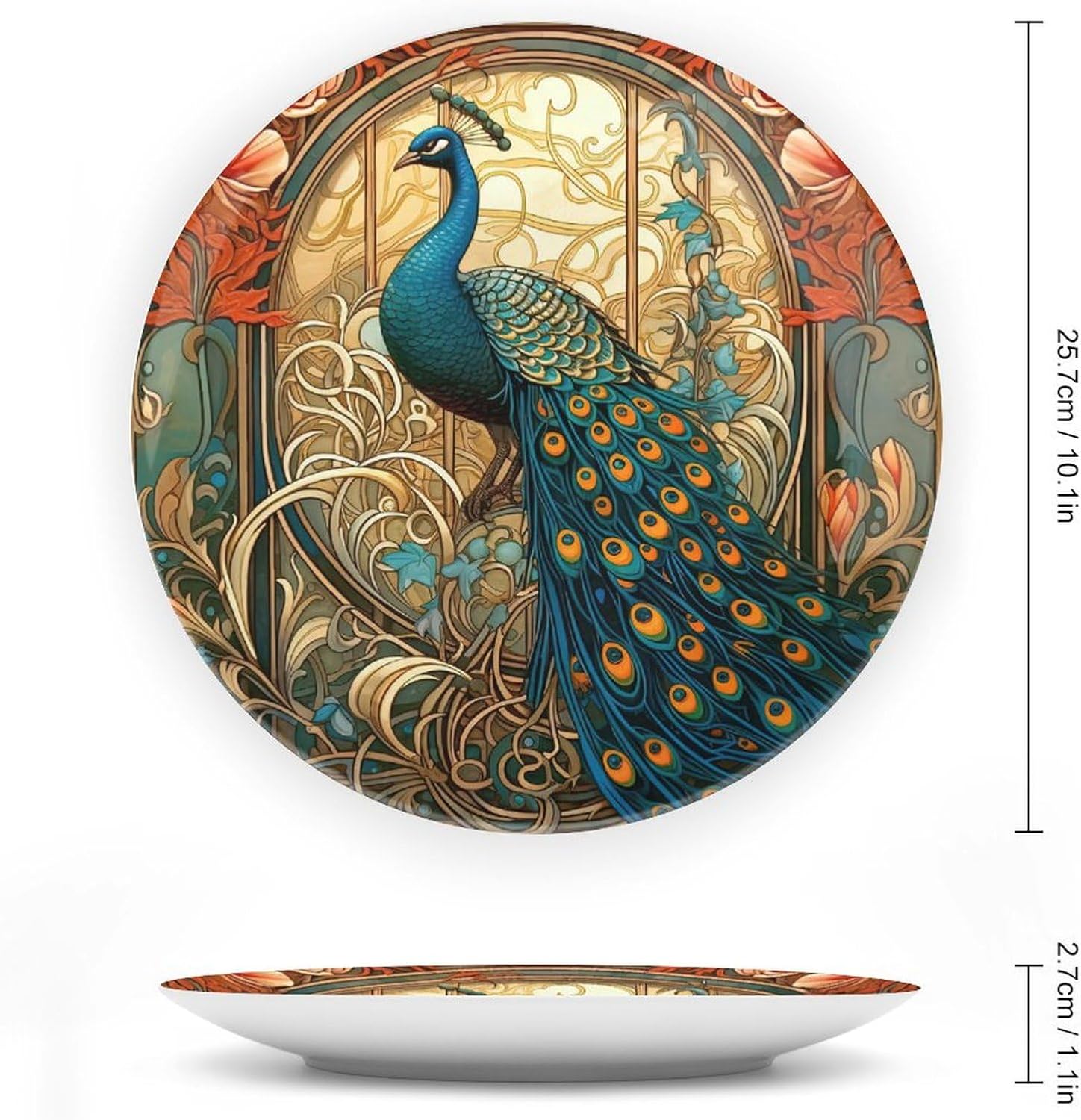 Peacock Ceramic Decorative Plate, Peafowl Decorative Dish with Stand, Elegant Animal Bone China Decorative Plates Art Porcelain Plate for Living Room Hallway Table Decor
