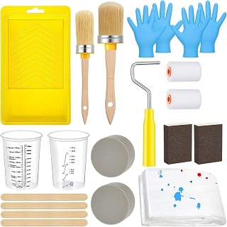 21 Piece Furniture Refinishing Set with High Densities Foam Rollers Polyester Sponges and Metal Roller Frame Paint Stir Sticks