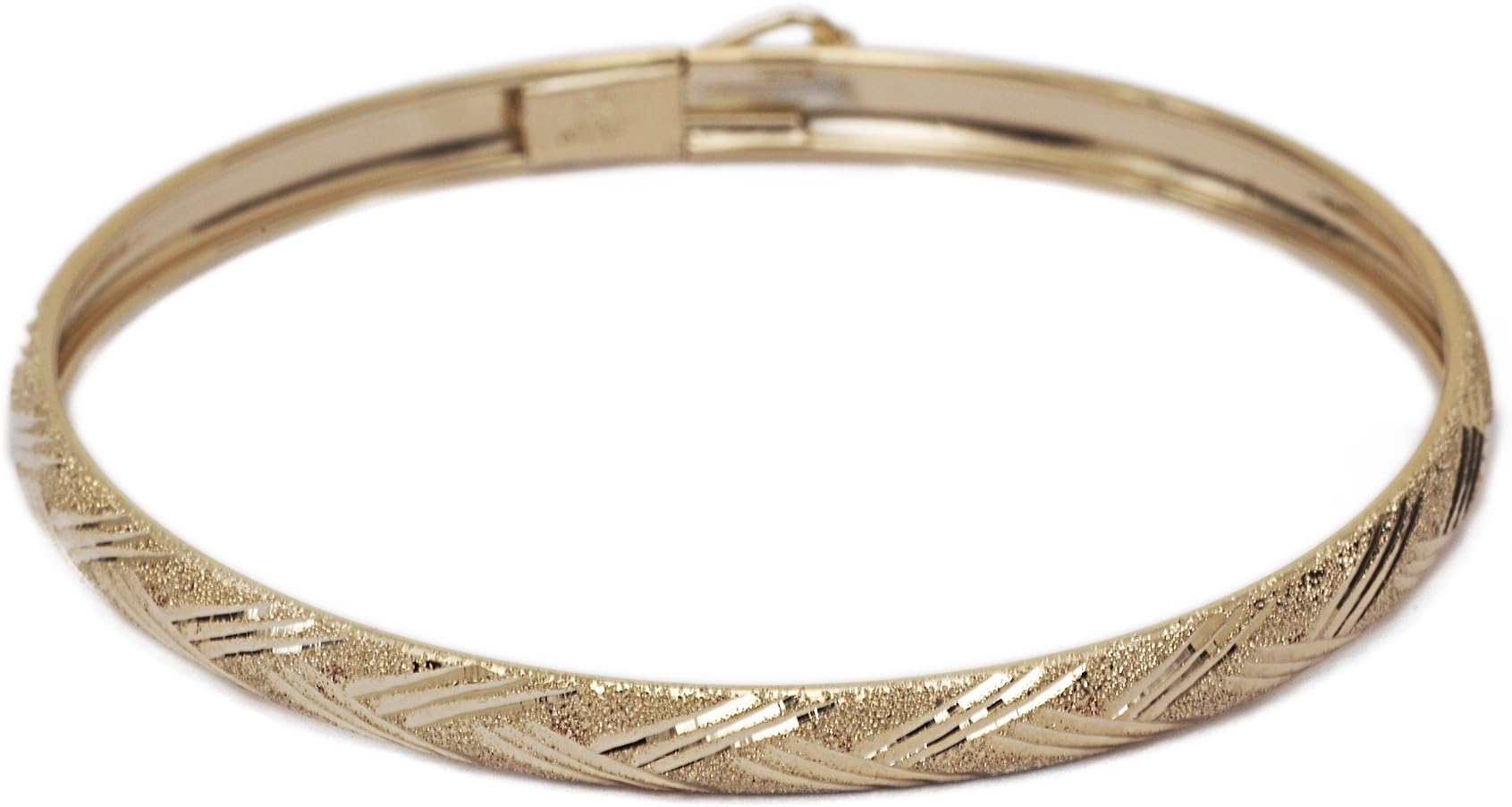 10k Yellow Gold Kids bangle bracelet Flexible Round with Diamond Cut Design (0.12” )