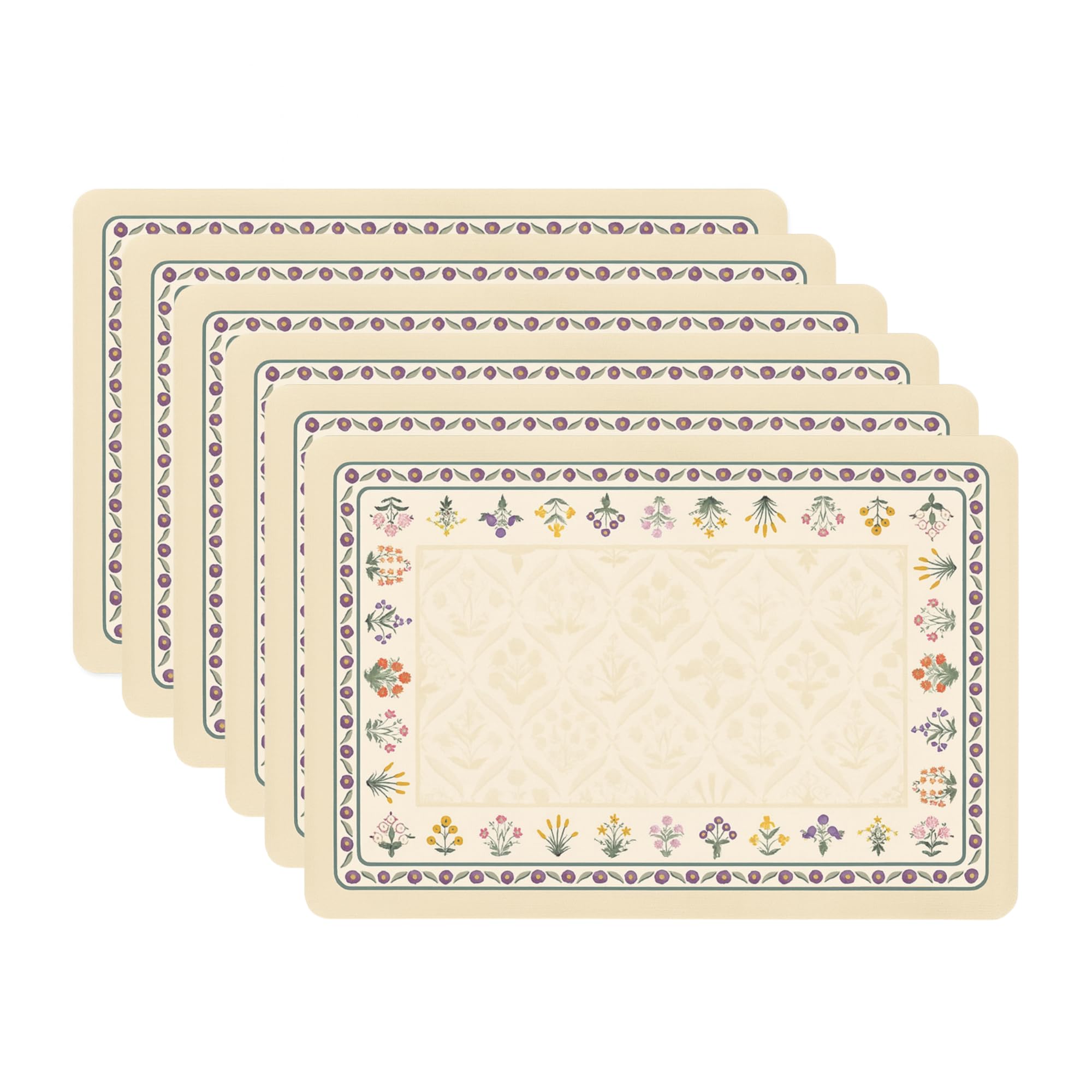 daiDokoro Floral PU Leather Placemats | Waterproof, Heat Resistant, Easy Clean, Non-Slip Dining Table Mats for Kitchen & Coffee Table (Set of 6, Beige Floral Vintage)-image-3