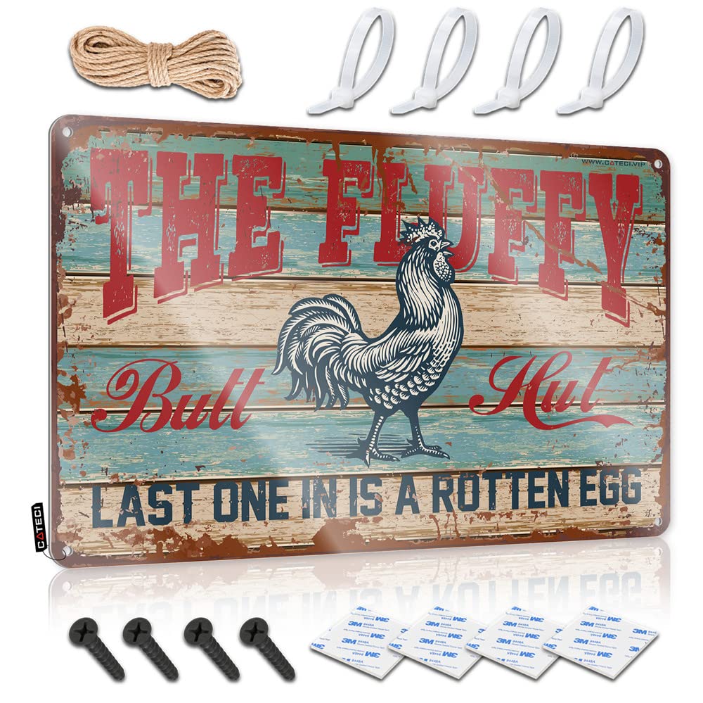Ibwnbbusn One Color Outdoor Bar Decor Chicken Coop The Fluffy Butt Hut Last One In Is A Rotten Egg Sign Man Cave Tin Sign Bar Signs For Home Bar Wall
