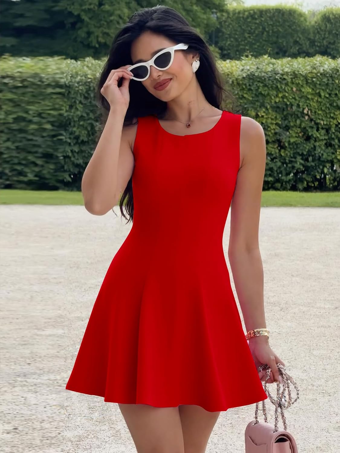 BORIFLORS Women's Boat Neck A-Line Flowy Ruffle Hem Mini Dress Casual Sleeveless Party Short Dresses - Image 5