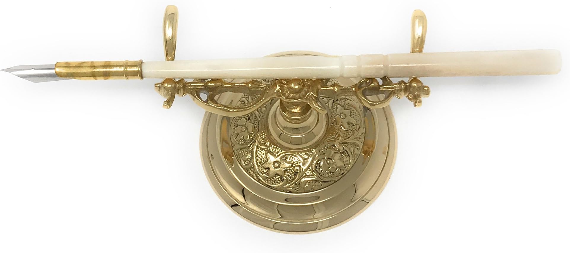 Madison Bay Company Ornate Vintage Style Brass Holder and Ox Bone Pen Set