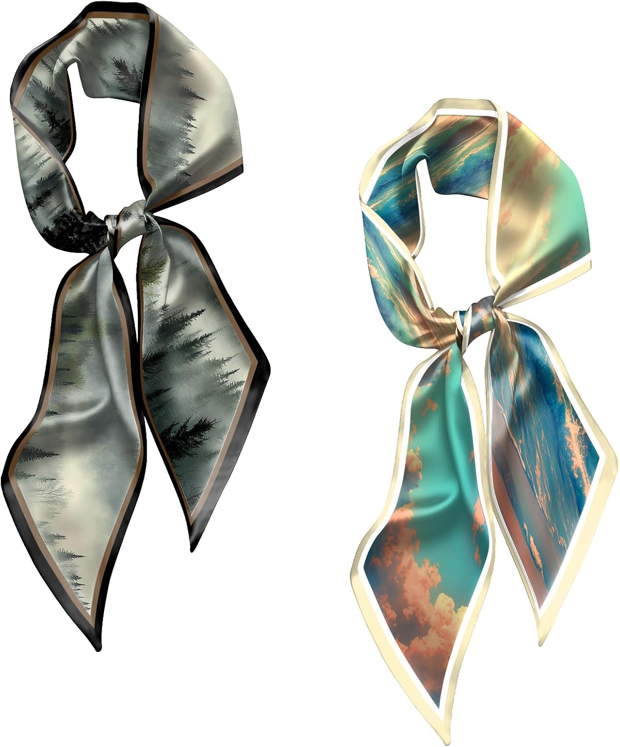 2 PCS Hair Head Scarf Neck Scarves Silk Feeling Long Oblique Angle Satin Cute Women Girls Handbag 59 * 6.7''
