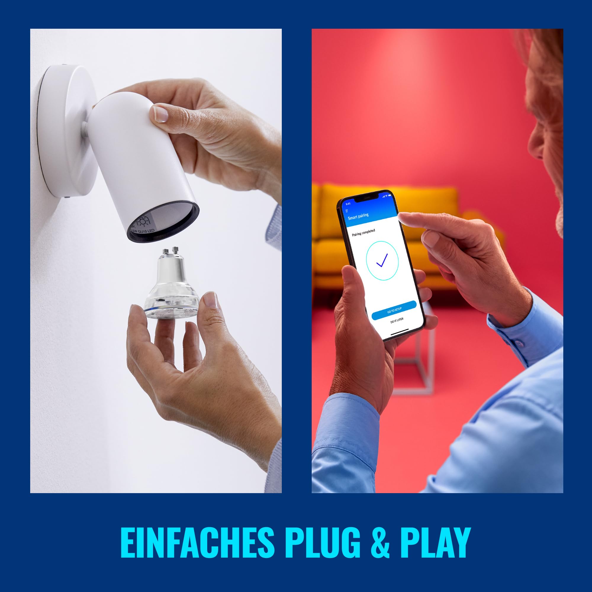 WiZ GU10 smarte LED Lampe, Glas, 3er-Pack - 50W, mit 16 Mio. Farben + Weißschattierungen, WLAN/Bluetooth, Sprach- / App-Steuerung, funktioniert mit Google Home, Alexa und HomeKit