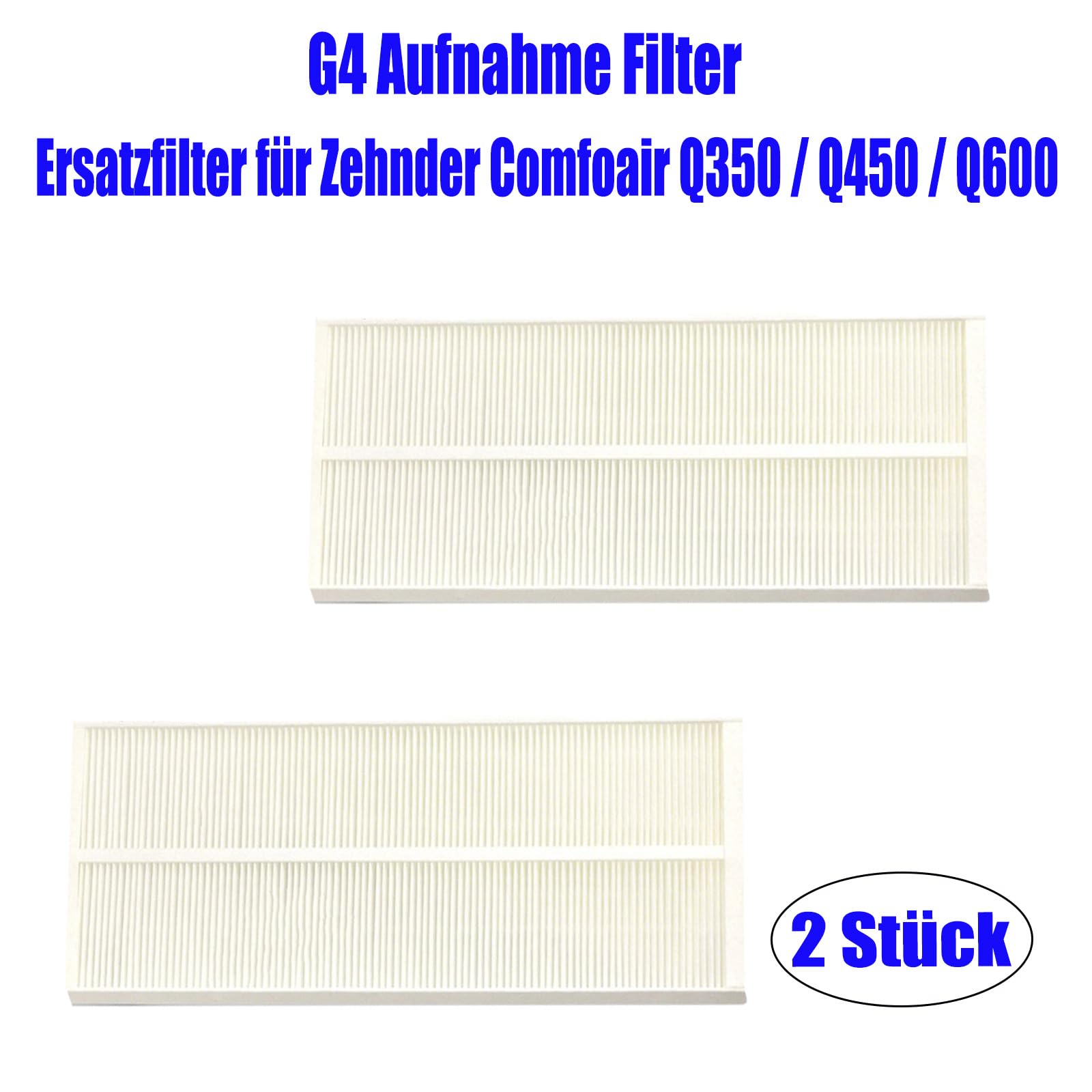 Ersatzfilter für Zehnder Comfoair Q350 | kompatibel mit Zehnder Comfoair Q 350/450 / 600 Lüftungsgeräte | 2 Stück G4 (Aufnahme) Filterset