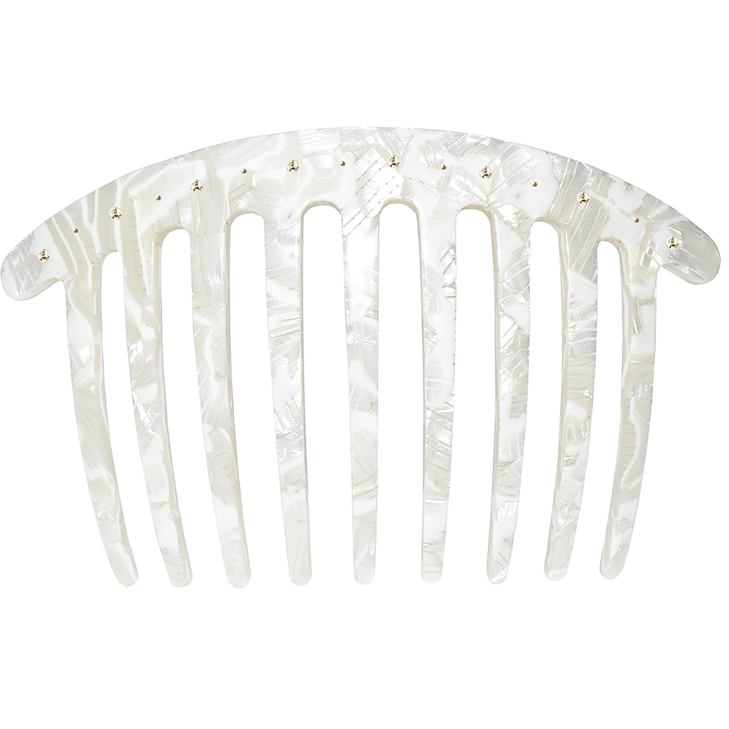 Camila Paris CP3737 French Side Comb Rounded, White and Stones, French Twist Hair Combs Decorative, Strong Hold Hair Clips for Women Bun Chignon Up-Do Styling Girls Hair Accessories Handmade in France