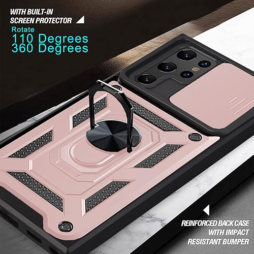 Miniatura 7 de Asuwish Funda de teléfono para Samsung Galaxy S22 Ultra 5G con cubierta deslizante para cámara y protector de pantalla de vidrio templado, soporte