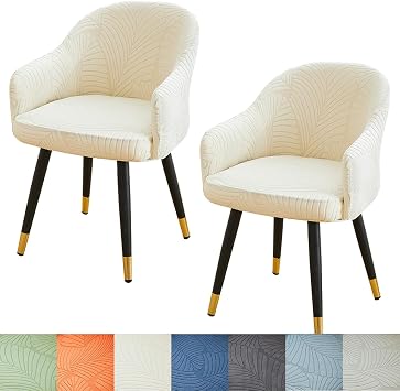 Curved Back Dining Chair Covers with Armrest, Stretch Accent Dining Room Chairs Covers Slipcovers with Arms, Office Desk Chair Covers, Swivel Armchair Cover Protector for Vanity