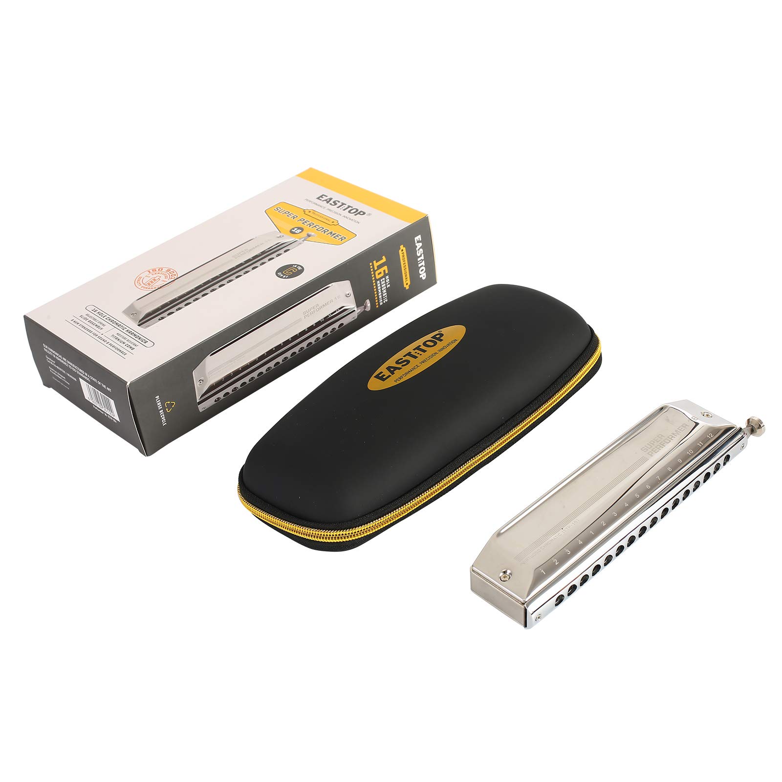East Top Harmonica Clé de C d'harmonica chromatique de mise à niveau de 16 trous 48 tons, harmonica professionnel pour adultes, étudiants et musiciens de groupe