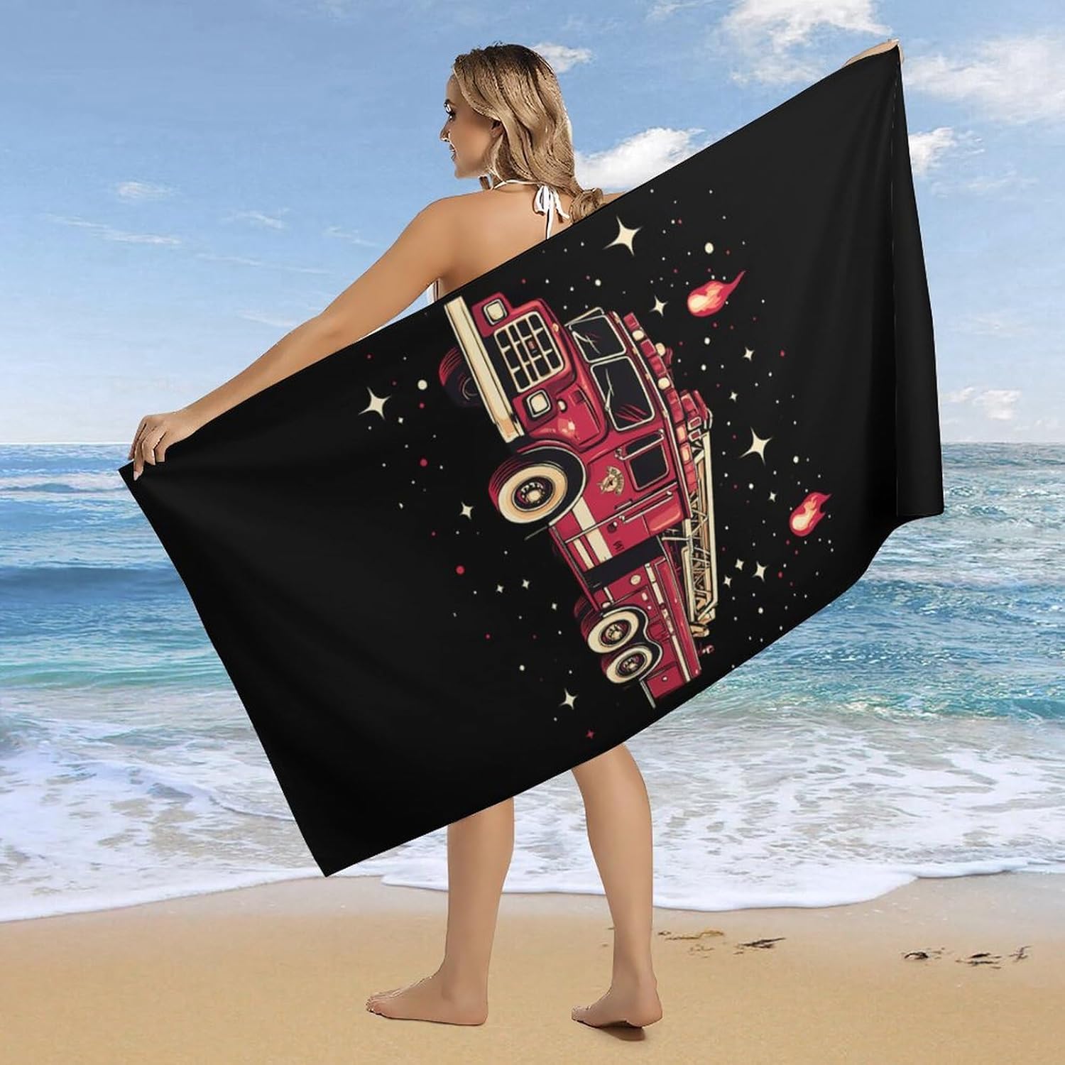 Fire Trucks Beach Towels Oversized Jumbo Large Yoga Bath Towel for Pool Yoga Swim Body 160x80cm