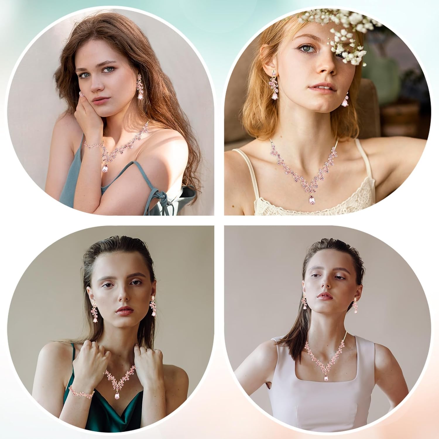 Austrian Crystal Jewelry Set For Women Bridal Jewelry Set For Wedding Ubic Zirconia Plated Necklace Dangle Drop Earrings Bracelet Set?Gold Jewelry Sets For Women Formal