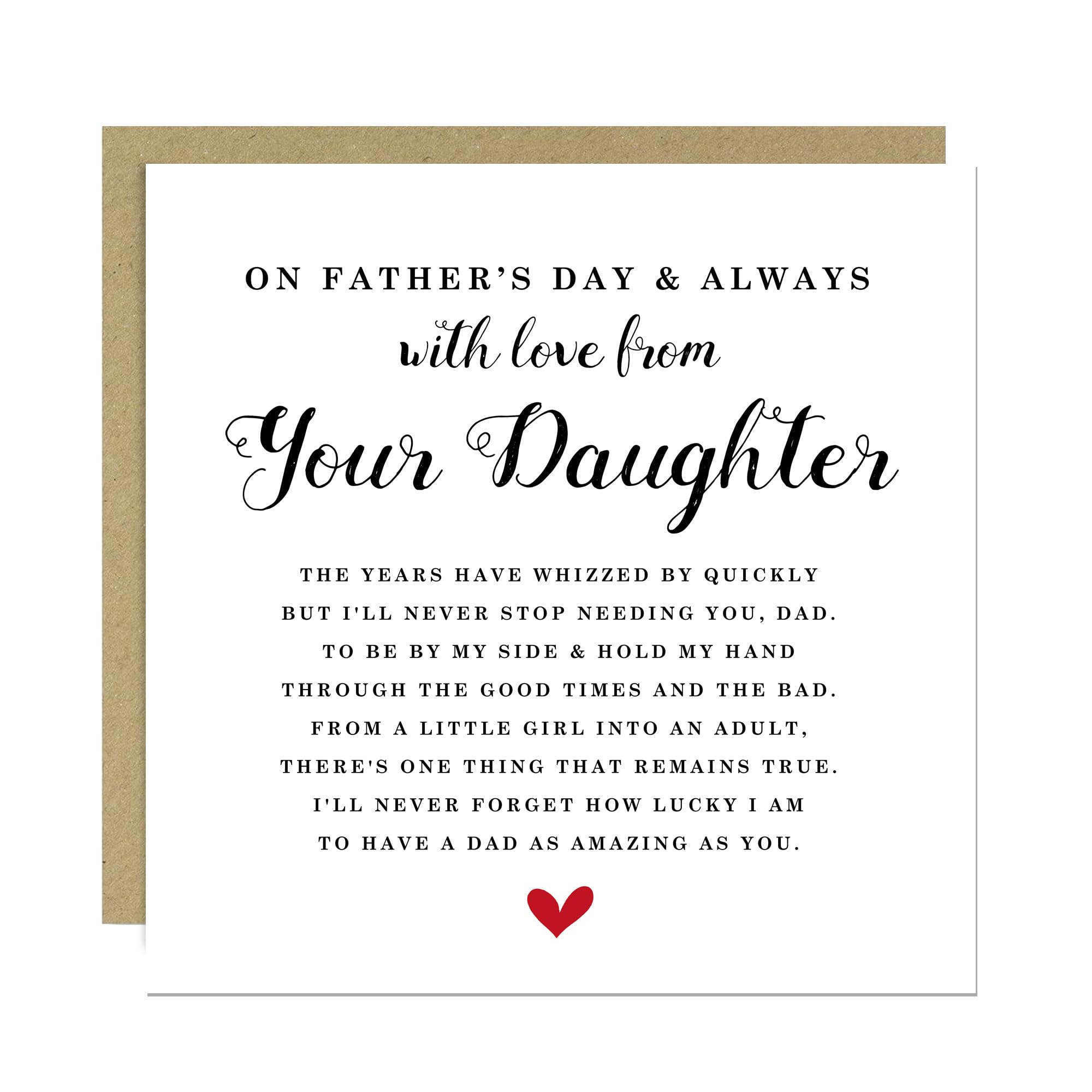 RED OCEAN Father's Day Card From Daughter Happy Fathers Day 145x145mm Card With Kraft Envelope For Dad Daddy Father Cards From Daughter
