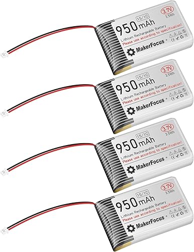 Batería LiPo de 3.7 V 950 mAh 1S 1C Batería recargable de polímero de litio con placa de protección cinta de goma aislada, enchufe PH1.25 para nodo