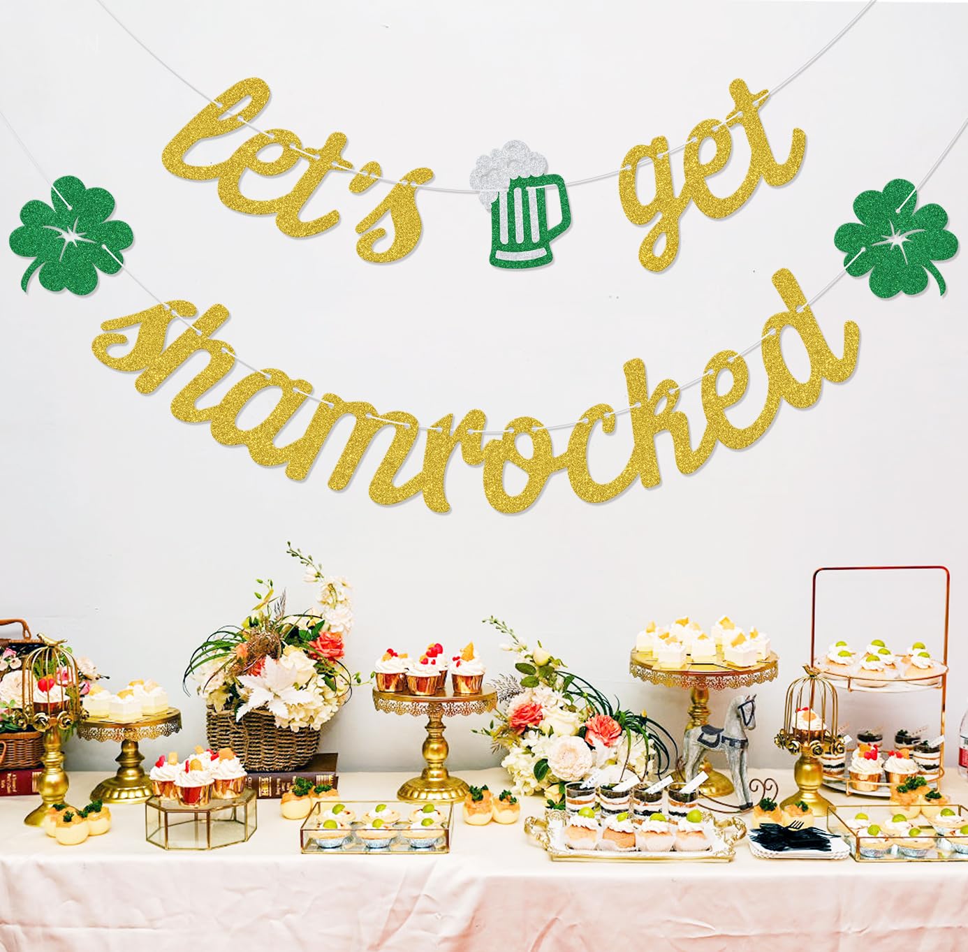 Aumccxz Let's Get Shamrocked Banner St. Patrick's Day Irish Festival Party Decorations Let's Get Lucked Up Party Decorations Gold & Green - Image 4