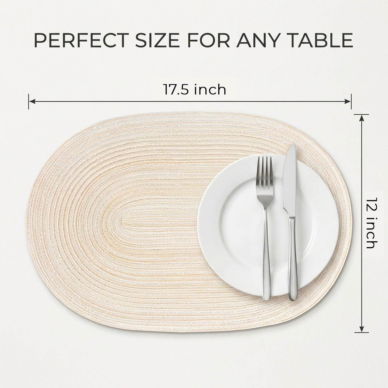 Ovale placemats set van 4/6, kunstleer placemats, waterdichte en antislip eettafelmatten for gebruik binnen en buiten(Beige,Set of 6