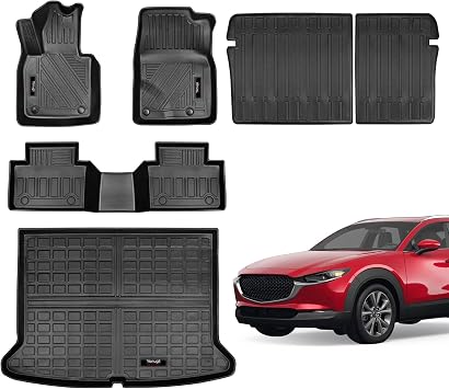 Custom Fit 2020-2024 2025 Mazda CX-30 Fit FWD AWD All Model Floor Mats Trunk Cargo Liner and Backrest Mat Set All WeatherTPE Rubber Protection Mat for Mazda CX30 Accessories