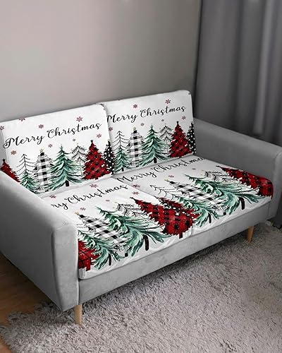 Miniatura 3 de Wowouhiya Fundas de cojín para sofá con diseño de árbol de Navidad, funda elástica para sofá con parte inferior elástica, color rojo, negro, a