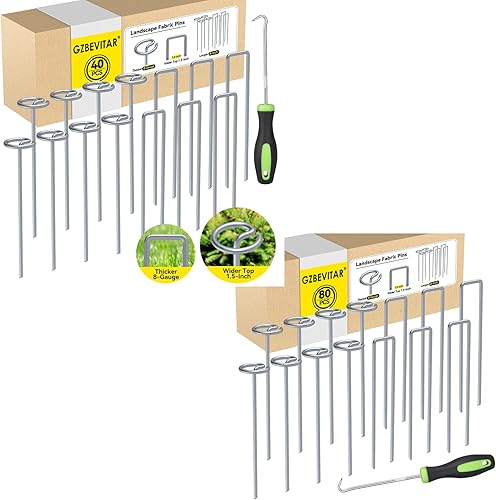 Miniatura 1 de GZBEVITAR Landscape Fabric Pins Combo - Circle Top Pins & U-Pins, Thicker 8 Gauge 8-Inch Galvanized Weed Barrier Staples, Wider 1.5-Inch Top Garden