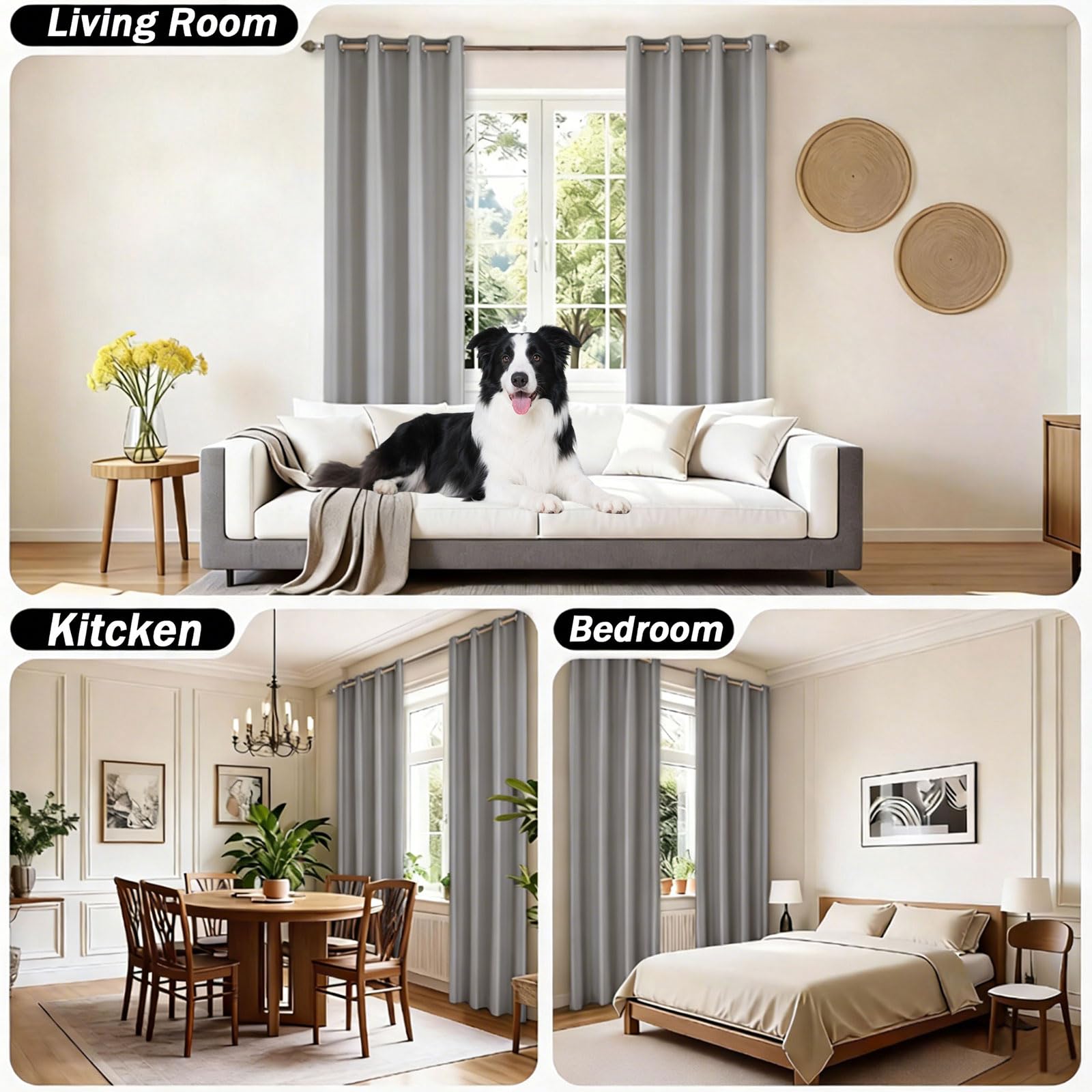 GUOJUN Tende Oscuranti per Interni 80 x 270 cm Termiche Isolanti e Moderne Tenda Coprenti Tinta Unita Anti-Rumore, Pesante, Opache per Soggiorno e Camera da Letto, Grigio Chiaro