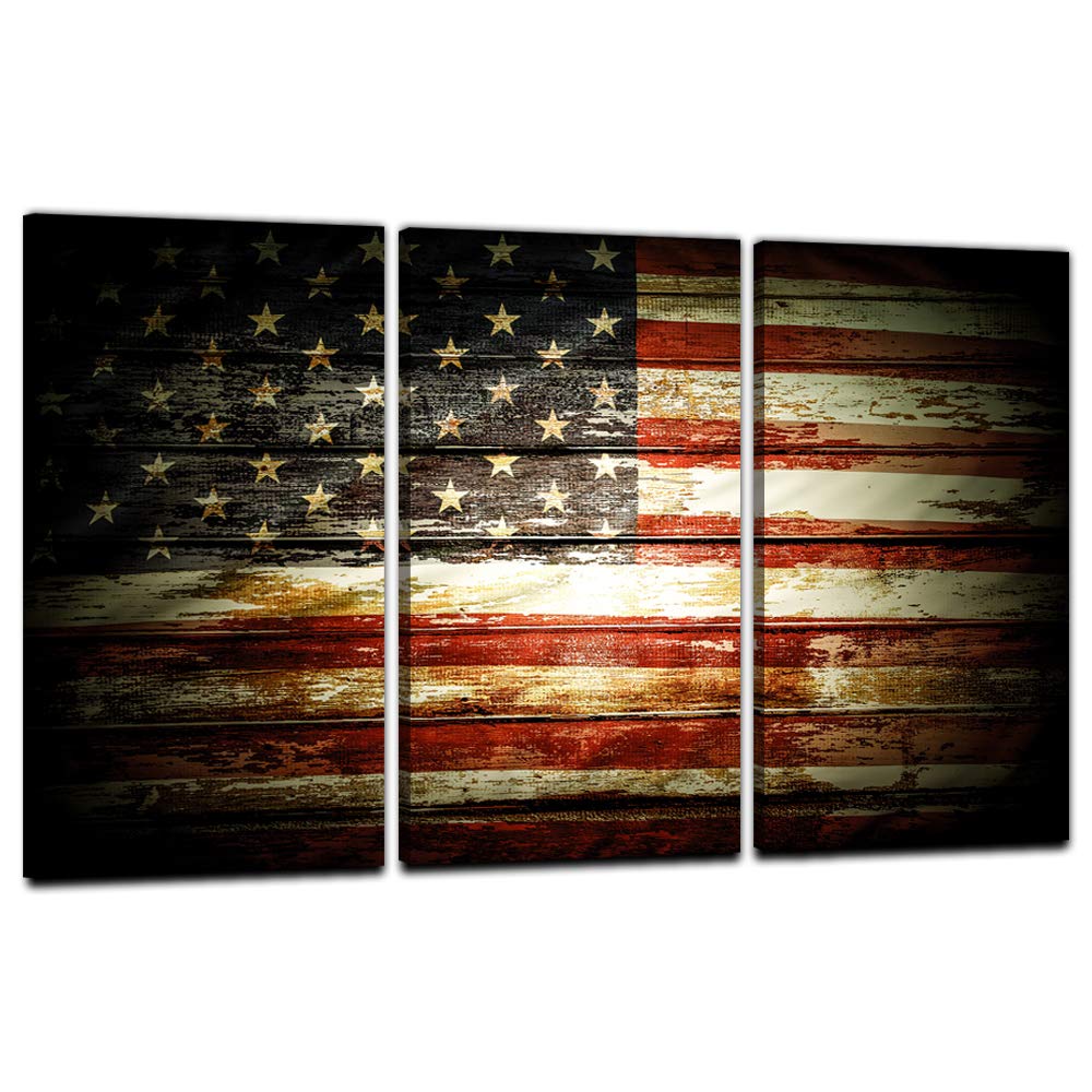 EAVUTY 3 Panels Modern American Flag Wall Art US Flag Wall Decor USA Flag Painting Prints on Canvas Rustic Wall Decor…