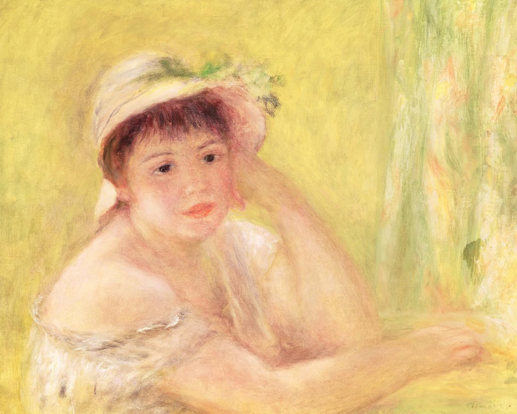SERENDIPITP Abstract Painting Mural Print Picture Wall Decor Painting Woman in a Straw Hat by Pierre Auguste Renoir Vintage Wall Artwork for Home Decor 60x90cm