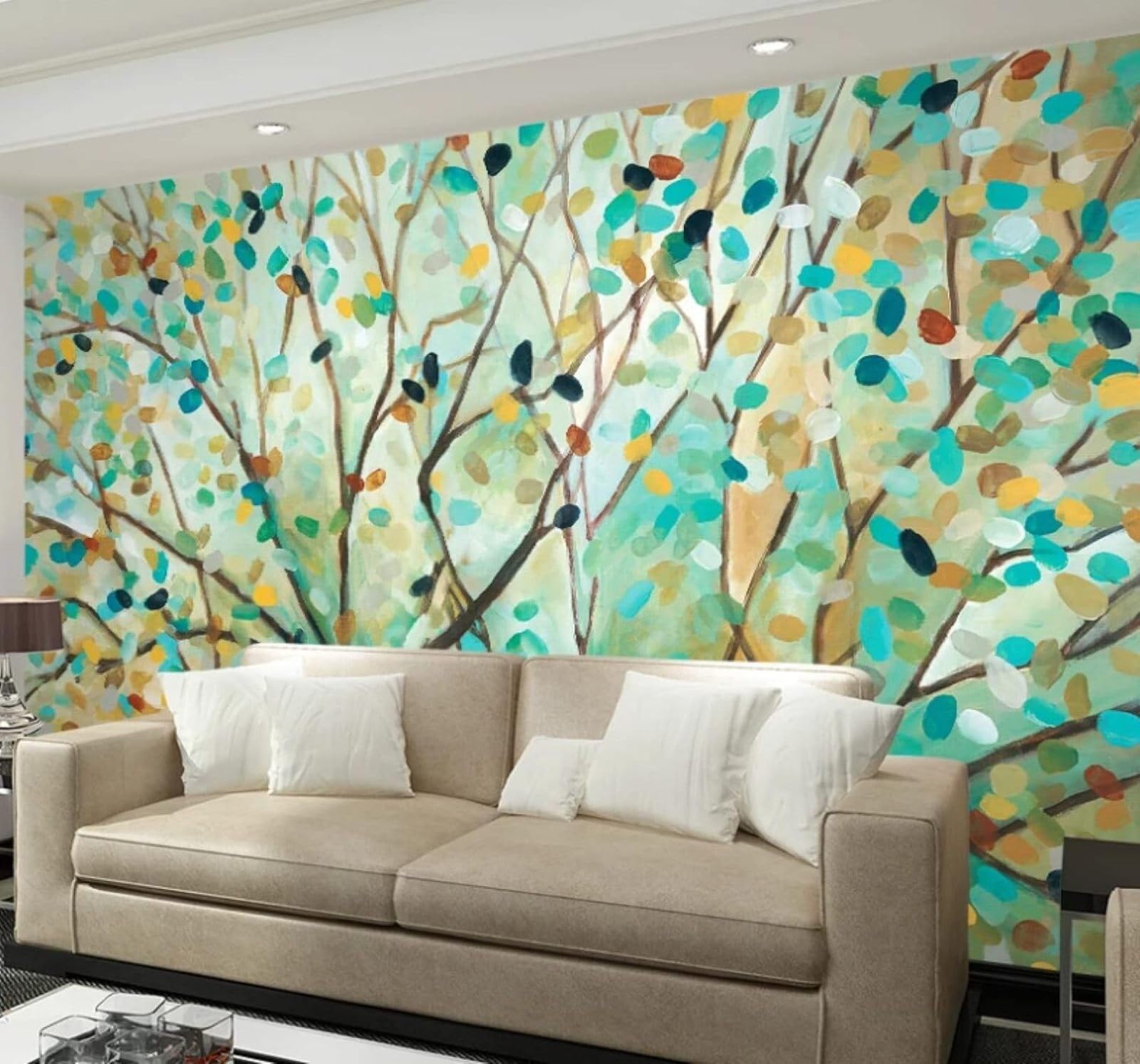 Retro Abstract Hand Painted Watercolour Trees 3D Wallpaper Easy Install Feature Office Living Room Sofa Bedroom TV Background Wall Decoration-430cm×300cm
