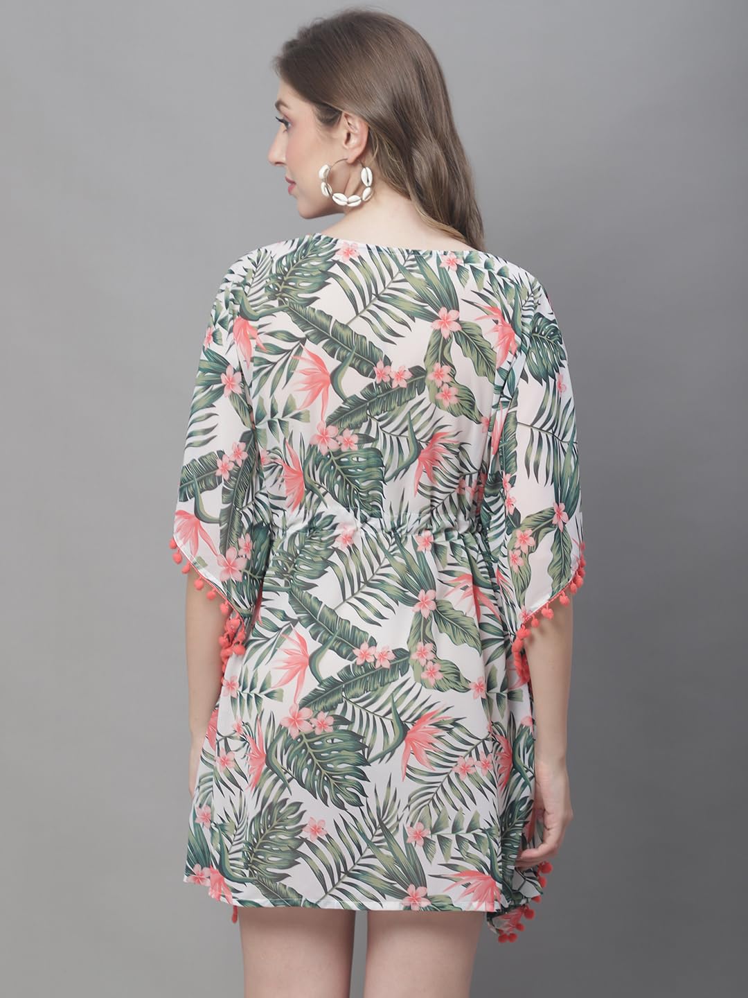 Claura Green & Pink Tropical Printed Swimwear Cover Up kaftan Dress. 1
